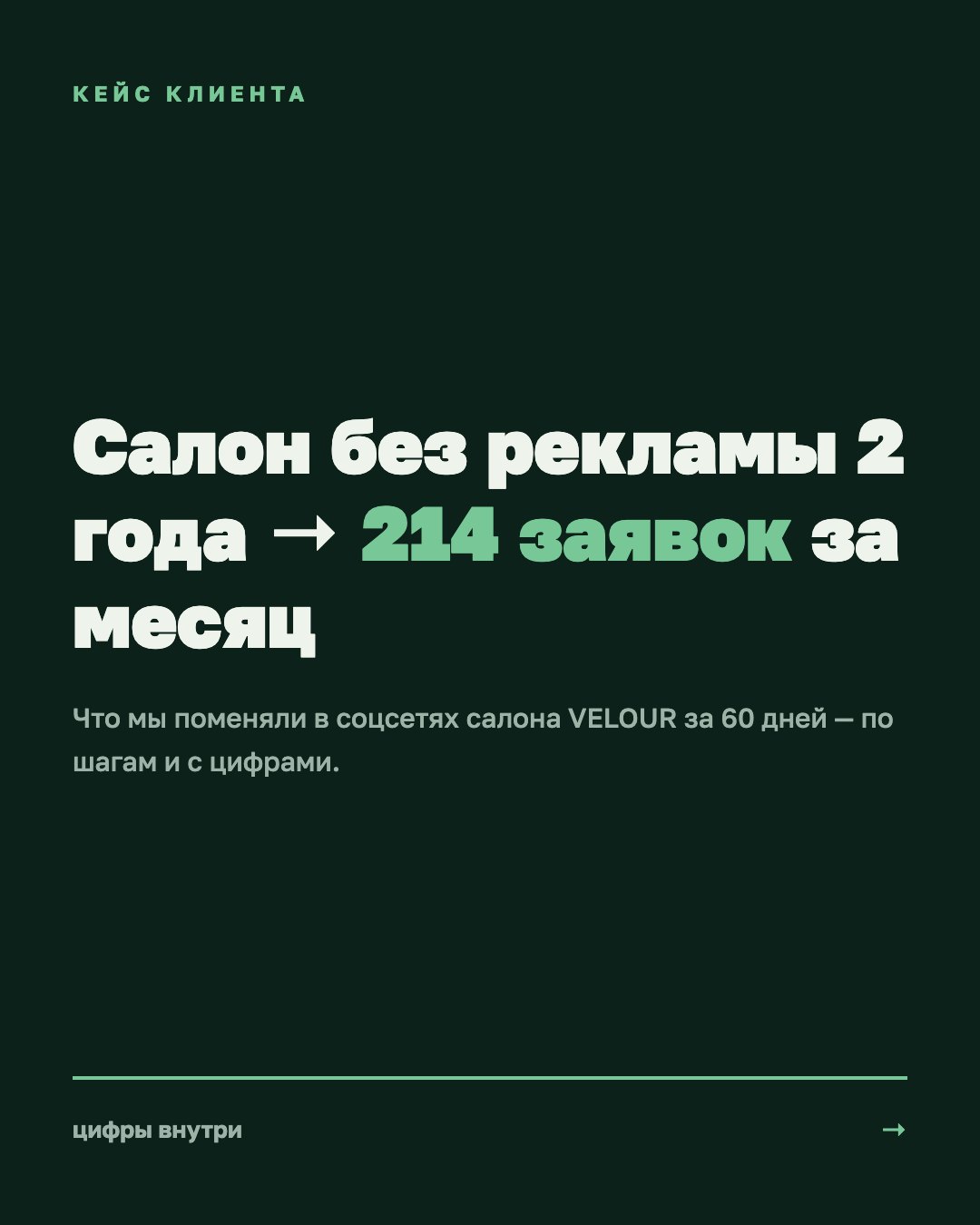 Обложка кейса: салон без рекламы два года